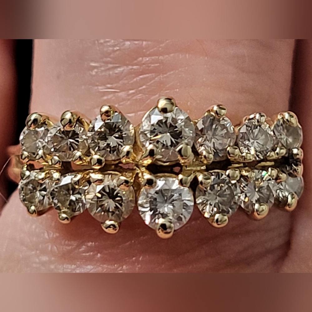 14k Yellow & White Gold Round Diamond Anniversary Band - Picture 3 of 16